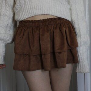 Camel brown ruffle ultra mini skirt